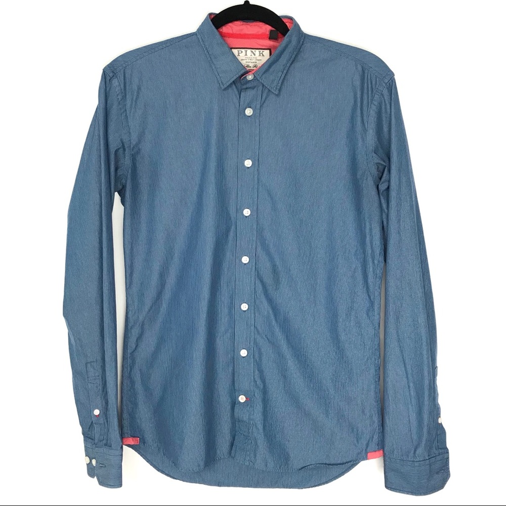 Thomas Pink XS Slim Blue Stripe Casual Dress Shirt